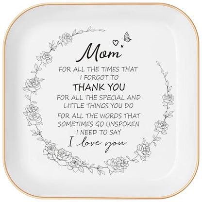 Birthday Gifts for Mom - Ceramic Jewelry Dish Tray - Thank You Mom Birthday Gifts from Daughter Son, Mama Gift for Mother in Law, Perfect Mother’s Day or Christmas Appreciation Present - color: Gold trim-Mom