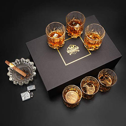 KANARS Whiskey Glasses Set of 6 with Elegant Gift Box for Liquor Scotch Rum | 10 Oz Premium Old Fashioned Crystal Glass Tumbler Bourbon Gifts for Birthday Thanksgiving Christmas Housewarming - color: Set of 6