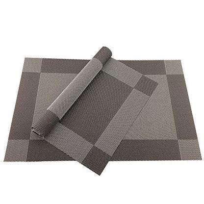 Vinyl Coffee Placemats Heat Resistant Dining Table Mats Non-Slip Washable Place Mats Set of 6 （Coffee） - color: Coffee