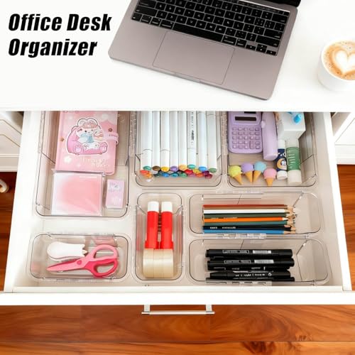 15 Pcs Extendable Drawer Organizer Tray, Adjustable Drawer Storage Bin | 2-size Clear Acrylic Bathroom & Vanity Drawer Organizers for Makeup Cosmetic Kitchen Utensils, Dresser Desk Drawer Storage