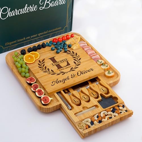Personalized Charcuterie Board, Wedding Gifts for Couples 2026, Custom Cheese Boards Bridal Shower Gifts, Housewarming Gifts for Christmas, Anniversary, Engagement, New Home, Bride, Parent, Women