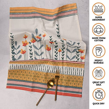 Folkulture Cute Kitchen Towels - Summer Kitchen Towels with Hanging Loop | 100% Cotton, Machine Washable, Tea Towels for Dying Dish Kitchen Essentials, Housewarming Gifts New Home, 20 X 26 Inch - color: Bloom