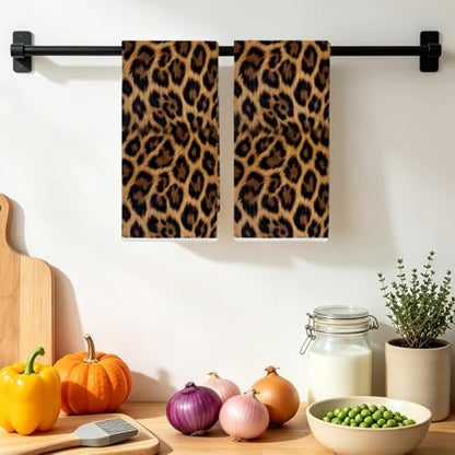 2 Pcs Funny Retro Leopard Kitchen Towels, Cheetah Decor Reuse Hand Towels - color: Multi 1527