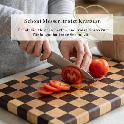 Checkered Cutting Board for Kitchen, 16"L x 11"W x 1"Th – Wooden Chopping, Cheese & Charcuterie Board in Acacia Wood, Butcher Block Serving Tray for Meat, Fruit, Bread & Vegetables | 16" x 11" x 1" Thick | Acacia & Rubber Wood | Cheese & Charcuterie Board