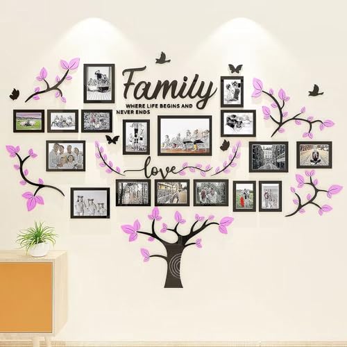 Family Tree Wall Decor - Picture Frames Collage 4x6 5x7 8x10 11x14 3D DIY-Acrylic Photo Frame for Living Room （Purple 57 * 81in） - color: Purple