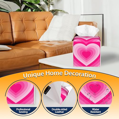 Tissue Box Cover,Pink Heart Leather Tissue Box Holder Square Facial Paper Case Organizer Dispenser for Bathroom Vanity Countertop Tabletop Car Office - color: Color14