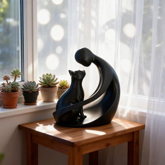 1 Pack Abstract Human and Cat Figurine, Modern Desktop Statue, Decorative Sculpture for Home, Office, Shelf Display  (Black) - color: Black