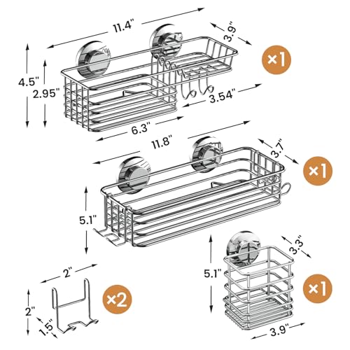 Shower Caddy Suction Cup, 3 Pack Heavy Duty Bathroom Organizer | Silver Soap Holder, Removable Bathroom Organizer With Hook, Rustproof Shower Storage - color: 3 X Silver