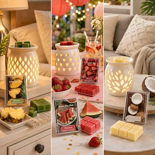 Summer Fruity Aroma Soy Wax Melts Set of 4,Each 85g = 3 oz Pineapple, Watermelon, Strawberry, Coconut Natural Scented Wax Tarts, Fragrance Diffusing Wax for Daily Use, Great for DIY Candle Making.
