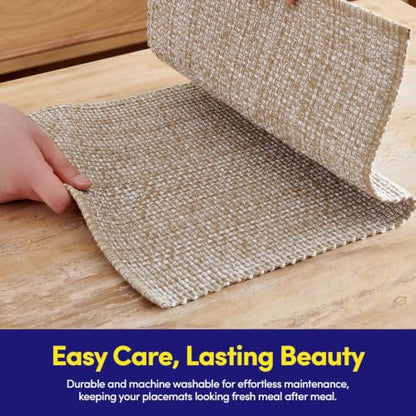 Sweet Home Collection 100% Cotton Placemats for Dining Room Rectangle Two Tone Woven Fabric 13" x 19" Soft Durable Table Mat Set, Set of 6, Taupe - color: Taupe, size: Rectangle 13" x 19"