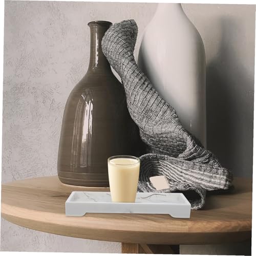 Marble Design Composite Bathroom Storage Tray with Jewelry Holder White Vanity Organizer for Home and Hotel Countertop Cosmetic and Daily Necessities