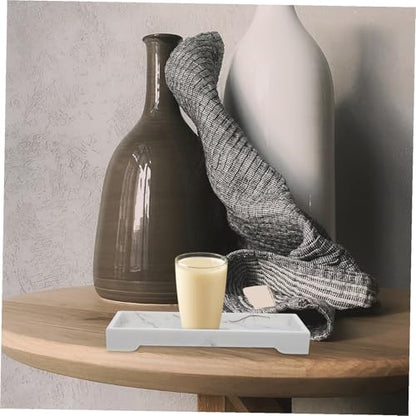 Marble Design Composite Bathroom Storage Tray with Jewelry Holder White Vanity Organizer for Home and Hotel Countertop Cosmetic and Daily Necessities