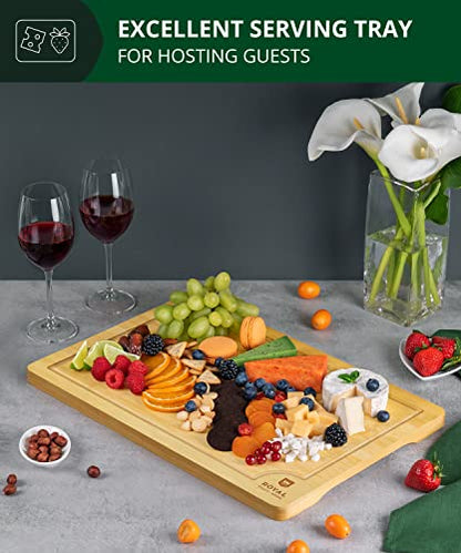 ROYAL CRAFT WOOD Bamboo Cutting Board | with Juice Groove - Kitchen Chopping Board for Meat Cheese and Vegetables, Heavy Duty Serving Tray - color: Natural, size: 18"L x 12"W
