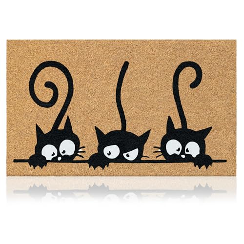 Coir Welcome Mat, Non-Slip, Catguard, 17 x 29 in | 100% Natural Coir, Anti-Shedding, Durable PVC Backing, Traps Dirt and Mud, Indoor and Outdoor Entryway, Easy to Clean - color: Catguard, size: 17x29