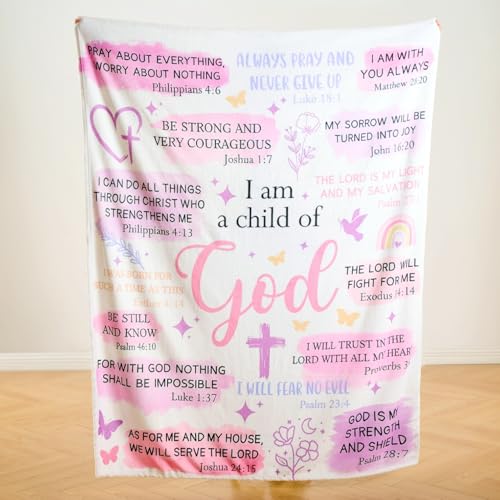 Christian Gifts for Women – “I Am a Child of God” Scripture Blanket with Bible Verses, Soft Fleece Religious Throw, Inspirational Faith Gift for Girls & Teens, Baptism, Birthday - color: Christian-purple, size: throw(50x60)