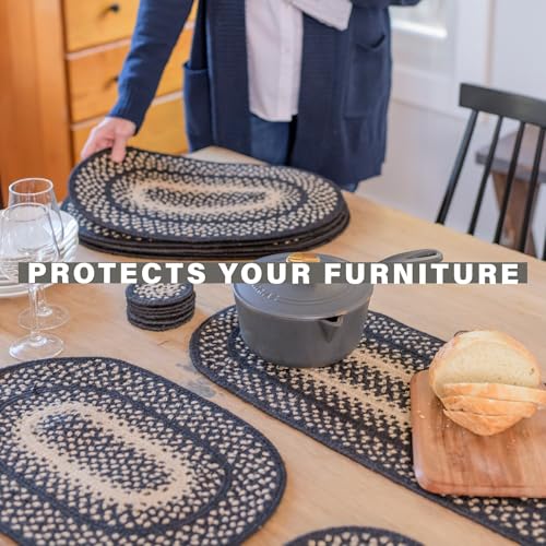 Homespice Manchester Jute Braided Placemats, Rect 13x19 Set of 6 | Black and Tan Protects Tabletop in Style, Rich Colors, Reversible, Durable and Easy to Clean - color: Manchester