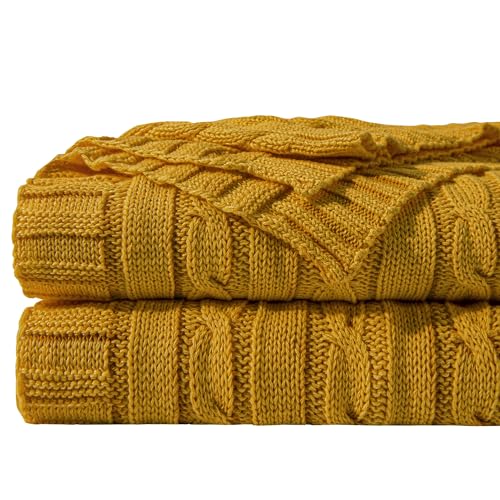NTBAY Cotton Cable Knit Throw Blanket, 51 x 67, Ginger Yellow | 100% Cotton Cable Knit Throw with Breathable, Lightweight Cnstruction for Sofa, Bed, Reading, and Decorative Layering - color: Ginger Yellow, size: Throw(51"x67")