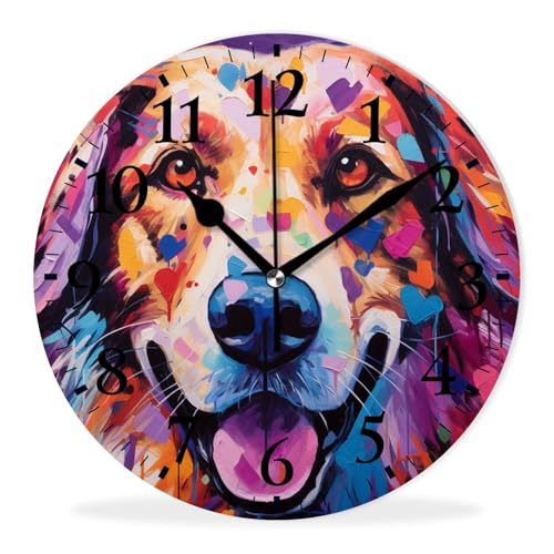Round Analog Wall Clocks Non-Ticking Silent Clock Battery Operated Clcoks Decorative for Living Room,Office,Bedroom-Colorful Dog Lovely(14inch) - color: Dog 3, size: 14inch