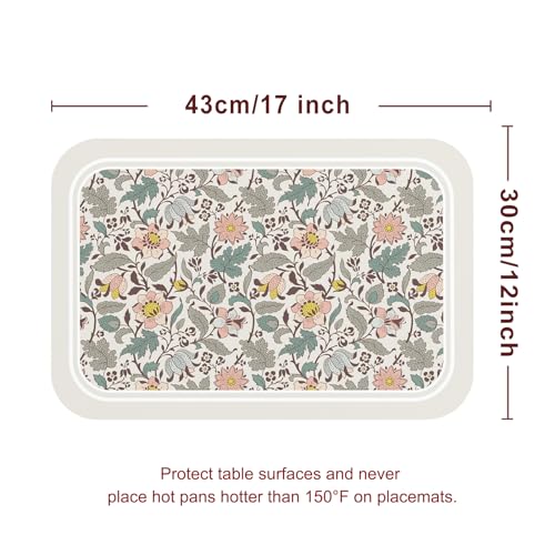Vinyl Waterproof Placemats Set of 6 Rectangular,12"*17"-Hazel B | Wipeable Beautiful Print Place Mats,Stain Resistant,Heat Resistant,Everyday Meals,Kitchen,Dinning,Holiday,Decor - color: Hazel B