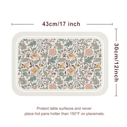 Vinyl Waterproof Placemats Set of 6 Rectangular,12"*17"-Hazel B | Wipeable Beautiful Print Place Mats,Stain Resistant,Heat Resistant,Everyday Meals,Kitchen,Dinning,Holiday,Decor - color: Hazel B