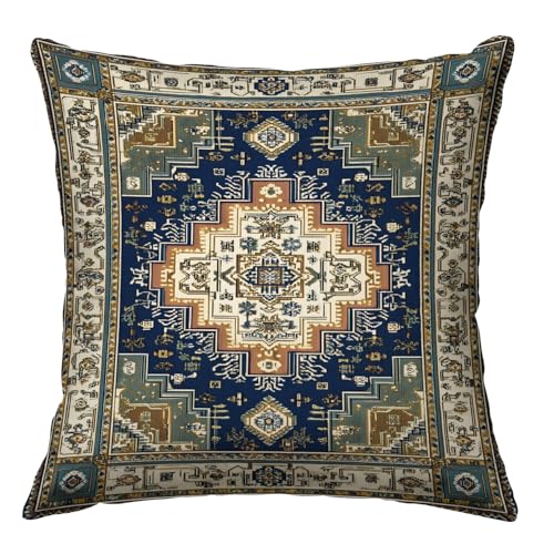 Vintage Carpet Pattern Throw Pillow Covers 18x18 Inch, Persian Carpet Tribal Floral Design Double-Sided Printed Pillowcase, Farmhouse Couch Decor Gift for Sofa Bedroom Living Room (Blue&Green) - color: Blue&green