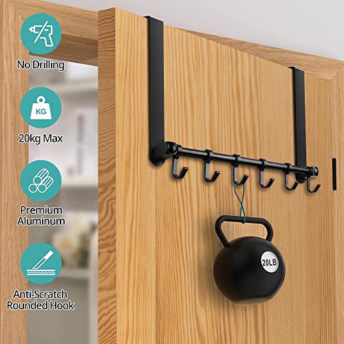 MGahyi Black Over The Door Hooks, Over The Door Towel Rack | 6 Sliding Adjustable Hooks, Aluminum Sturdy Rustproof, No-Drilling Anti-Scratch, for Bathroom Bedroom Closet - color: Black