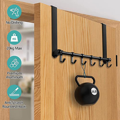 MGahyi Black Over The Door Hooks, Over The Door Towel Rack | 6 Sliding Adjustable Hooks, Aluminum Sturdy Rustproof, No-Drilling Anti-Scratch, for Bathroom Bedroom Closet - color: Black