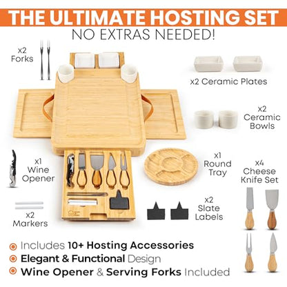 Bamboo Charcuterie Board Gift Set – Housewarming Gift for New Home, Wedding & Bridal Shower Gifts | Large Cheese Board with Hidden Drawers, Knives & Bowls | Perfect for Couples, Hosts & Housewarming