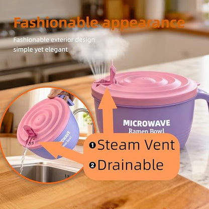 Layron Ramen Cooker Bowl - 45 oz Microwaveable Noodle Bowl Ramen in few Minutes- BPA Free and Dishwasher Safe Set with Chopsticks Perfect for Dorm, Small Kitchen, or Officee (purple) - color: Purple