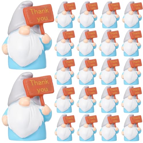 24 Pcs Mini Resin Gnomes Figurines Miniature Tiny Fairy Gnomes Figurines Inspirational Appreciation Gnome Statues with Motivational Word for Office Desk Table Employee Family Supplies(Thank You) - color: Classic, style: Thank You