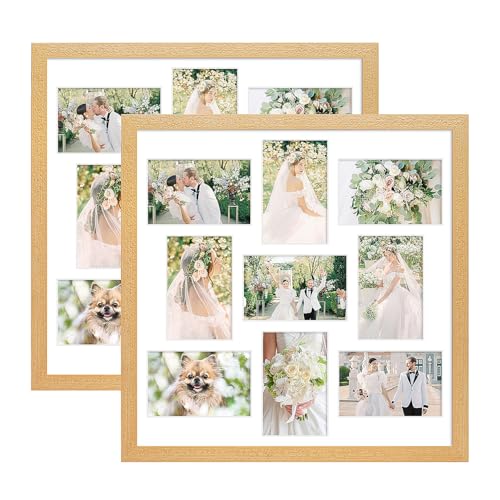 17x17 Collage Frame with 9 Openings 4X6 Pictures, Multiple Picture Frame with Mat, Wall or Tabletop Decor, Natural Wood Grain,2 Pack - color: Natural, size: 17x17-(9 open4x6)-2P