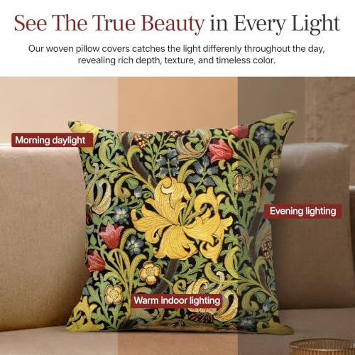 William Morris Golden Lily Black Tapestry Throw Pillow Cover 18 x 18 in - color: Golden Lily