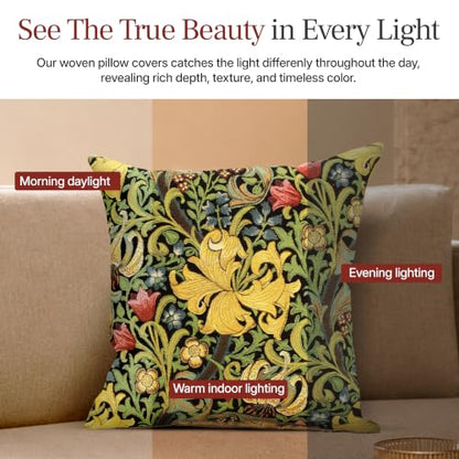 William Morris Golden Lily Black Tapestry Throw Pillow Cover 18 x 18 in - color: Golden Lily