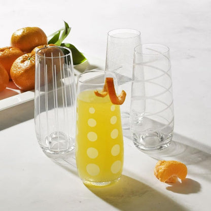 Mikasa Cheers Stemless Flutes, 7.5 Oz - Clear, Set of 4 | Lead-Free Crystal Drinkware with Dot, Line & Swirl Designs for Champagne, Prosecco, Cocktails & Mimosas, Dishwasher Safe - style: Stemless Flutes