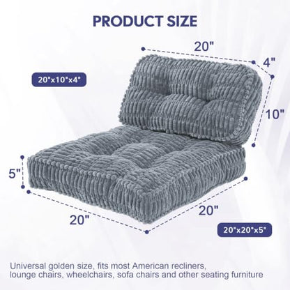 Recliner Cushions with Lumbar Support Pillow Set for Elderly | 20x20x5 Inch Recliner Seat Cushion Tufted, Large Square Seat Cushion Non-Slip Reduce Hip & Lumbar Pain - color: Light Grey Seat&lumbar