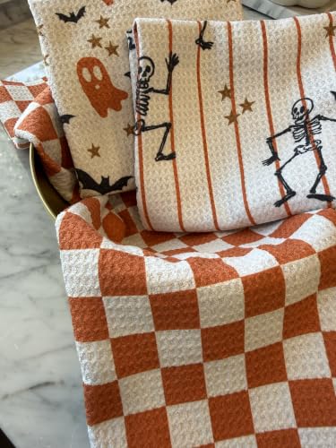 Kitchen Towels, Dish Towels for Kitchen, 3 Pc Kitchen Towel Set | Microfiber Waffle Towels, 16 x 26 inches, with Hanging Loops, Reusable Tea Towels, Cute Kitchen Towels - 3 Pack - color: Halloween Ghosts