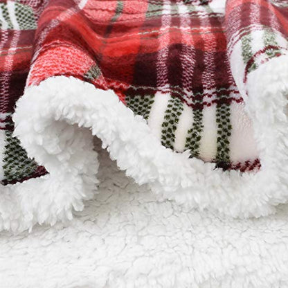 Christmas Red Buffalo Plaid Sherpa Throw Blanket, Reversible Super Soft Warm Comfy Fuzzy Snuggly Micro Fleece Plush Holiday Throws for Couch Sofa Cabin Decro - color: Red Plaid