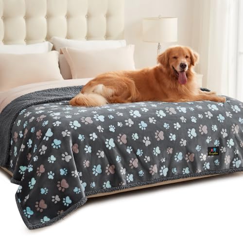 Luciphia Waterproof Dog Blanket Reversible Sherpa Fleece for Large Dogs Cat | Soft Print Pet Blanket Washable Pee Proof, Furniture Protector for Couch Sofa Bed Car, Cozy Throw(85" x 57", Grey) - color: Grey Paw, size: XL (85" x57")