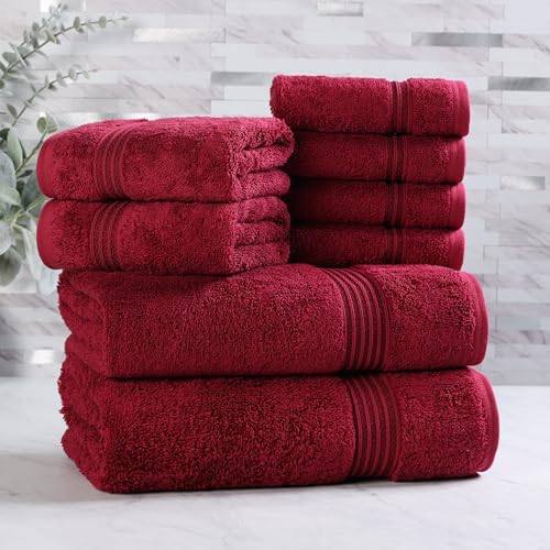 Superior Egyptian Cotton 8-Piece Towel Set, Assorted Towels for Home Bathroom, Guest Bath Decor Essentials, Includes 2 Bath, 4 Hand, 2 Face Towels/Washcloths, Quick Dry, Absorbent, Burgundy - color: Burgundy, size: 8 Piece Towel Set