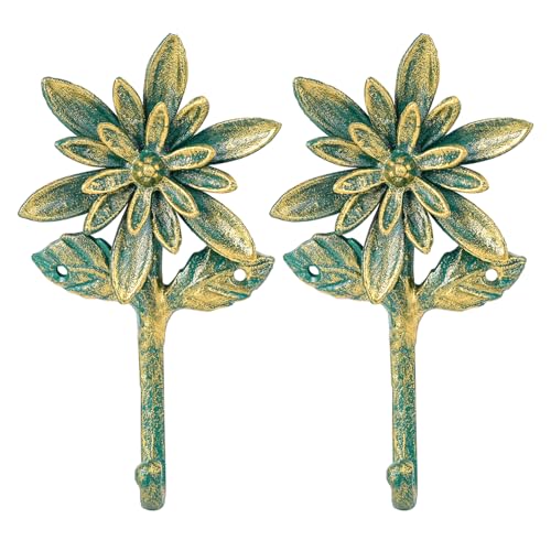 Sungmor 2 Pack Cast Iron Coat Hooks - Flower Shaped& Antique Green | Heavy Duty Wall Hook for Coats,Hats,Keys - Hanger for Entryway,Bathroom and Bedroom - color: Antique Green