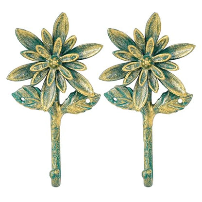 Sungmor 2 Pack Cast Iron Coat Hooks - Flower Shaped& Antique Green | Heavy Duty Wall Hook for Coats,Hats,Keys - Hanger for Entryway,Bathroom and Bedroom - color: Antique Green