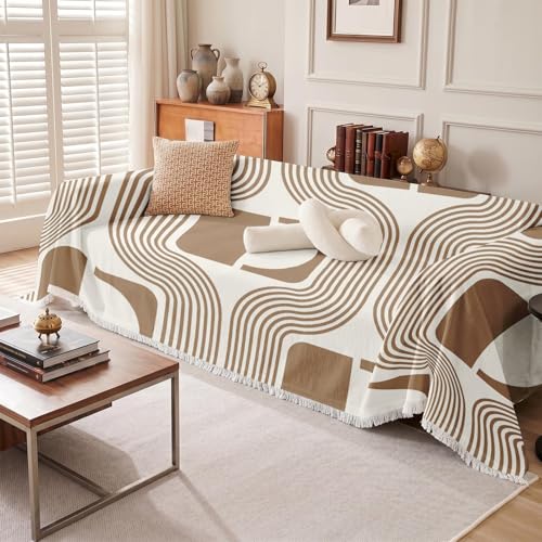 Couch Cover Blanket, Polyester, 71x118 Inch, Boho Retro | Beige Neutral Decorative Non Slip Soft Washable Furniture Protector Throw for Sofa - color: Beige Retro