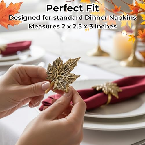 Alpha Living Home Gold Leaf Napkin Rings, Set of 12 - color: Antique Leaf Gold, size: 12- Pack