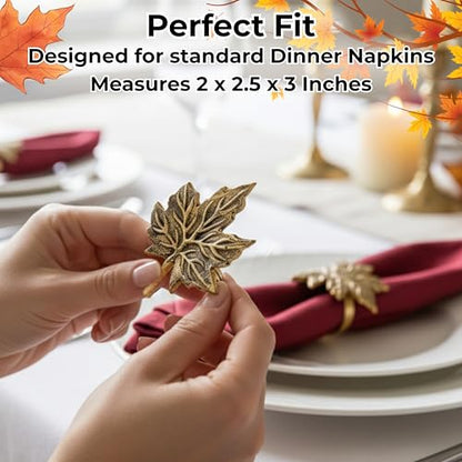 Alpha Living Home Gold Leaf Napkin Rings, Set of 12 - color: Antique Leaf Gold, size: 12- Pack