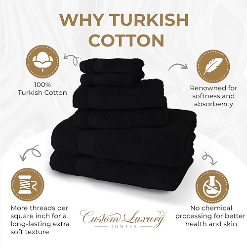 Personalized Bath Towels | Set of 2 | Choose from 12 Fonts | Genuine Turkish Cotton | Oeko-Tex Certified | Personalized Towels | Bathroom Towels - color: Black - Bath Towels