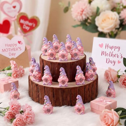 RoundFunny 50 Packs Mother's Gnome Mini Figurines Bulk Best Mom Ever Gnomes Figurines Mini Resin Mom Birthday Table Decor Gift for Mum Grandma Holiday DIY Home Decor Birthday Party Favors - style: Mother's Day Gnome