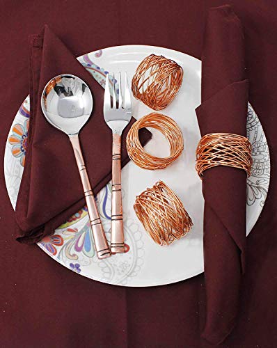 ITOS365 Handmade Round Mesh Napkin Rings Holder for Dinning Table Parties Everyday, Set of 12 - color: Copper