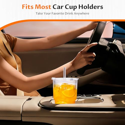 20oz Iced Coffee Cups with Lids, Glass Coffee Cups with Lids and Straws | Clear Reusable Drinkware, Secure Leak-Resistant Lids, Cup-Holder Friendly, Ideal for Iced Coffee, Tea, Juice and Smoothies - color: Clear - 2 pcs