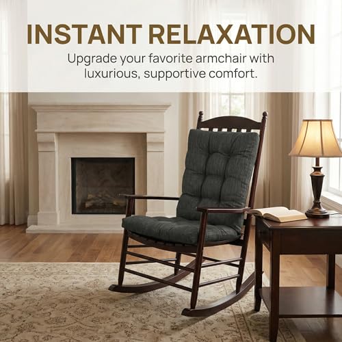 baibu Patented Dual-Layer Rocking Chair Cushion Set, 19.5 x 19.5 in, Black | Two-piece memory foam seat and back cushion set with secure ties and a non-slip bottom for indoor rocking chairs. - color: Black
