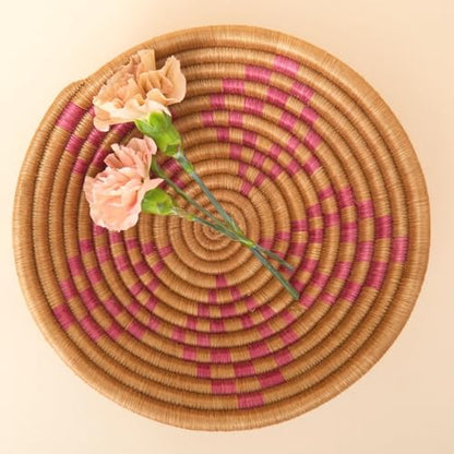 Small Pink African Woven Bowl for Keys and Wallet, 7" Wide - color: Pink